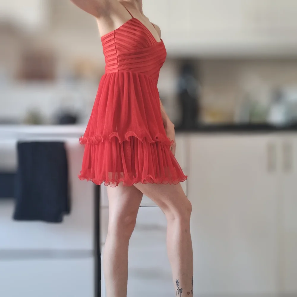 Guess Red Ruched Ruffled Mini Dress - Picture 2 of 4